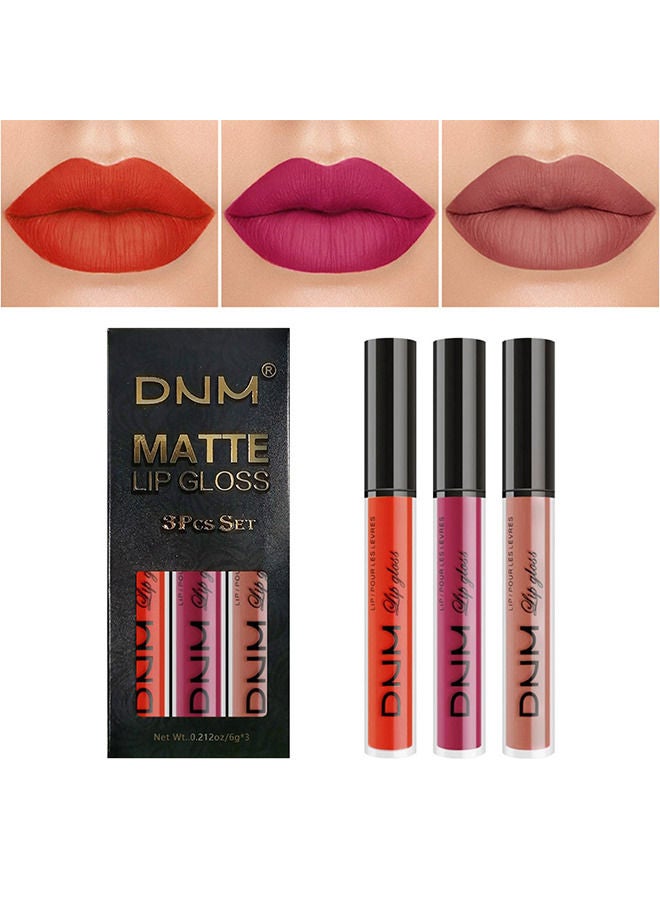دي ان ام 3 قطع شفاه أحمر الشفاه الأحمر غير اللامع للنساء للنساء الشفاه اللامعة اللامع الطويلة التي تدوم أحمر الشفاه مقاوم للماء ، وردة اللون الأرجواني الداكنة الوردي الوردي شفة شفاه حزم لامع اللمعان اللامع الل - Image 1