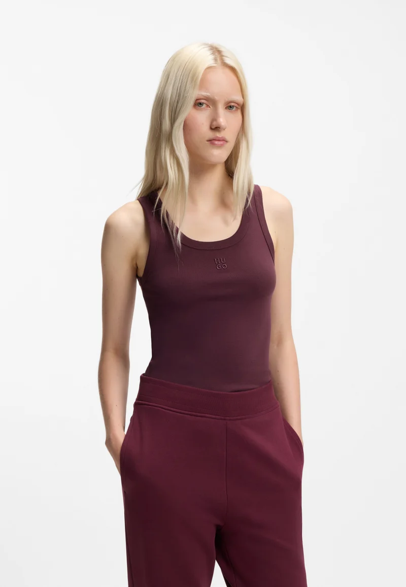 Ribbed cotton-blend tank top with embroidered stacked logo