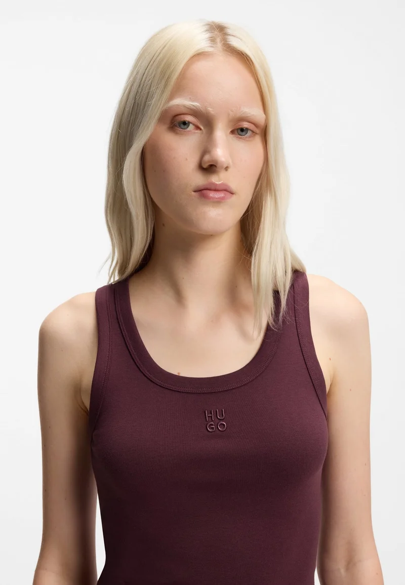 HUGO Dark Purple Cotton-blend tank top with stacked-logo embroidery for Women | Best Price UAE
