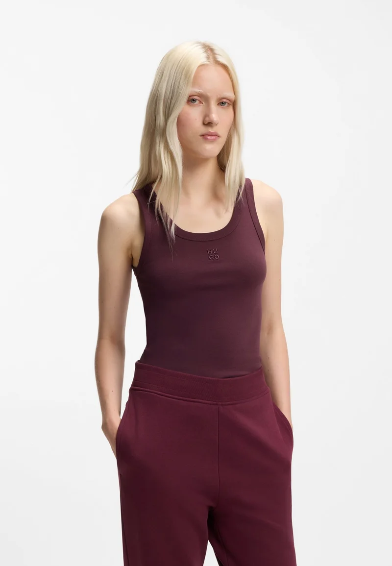 HUGO Cotton-blend tank top with stacked-logo embroidery