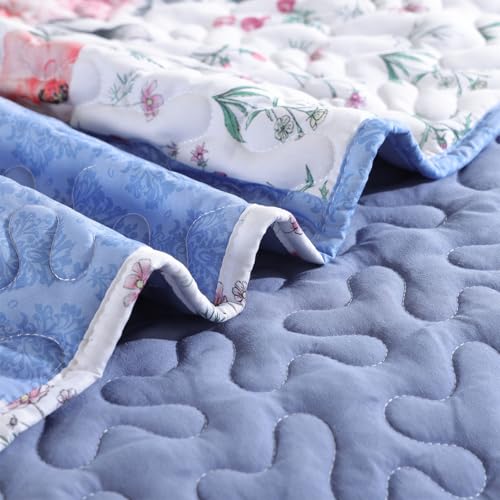 YIKUSH Floral Quilt Set King Size – Ultra Soft Lightweight Bedspread, 3 Piece Blue Bedding Set (104"x90") with Pillowcases (20"*36"), All Season Coverlet for Bedroom & Guest Room - Image 4