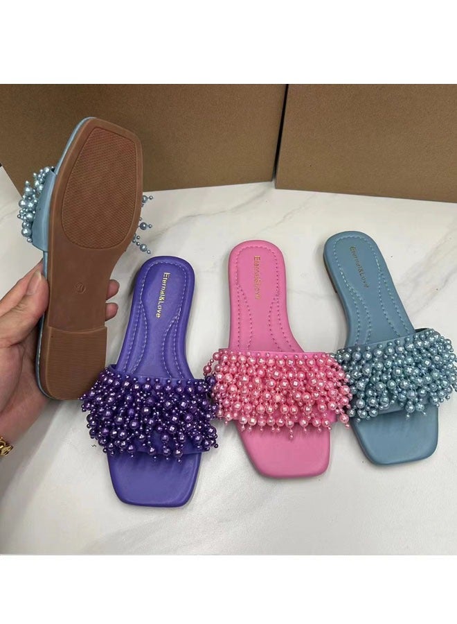 Fashion Women's Slippers Flat Pearl  Flip-flops  - Image 3