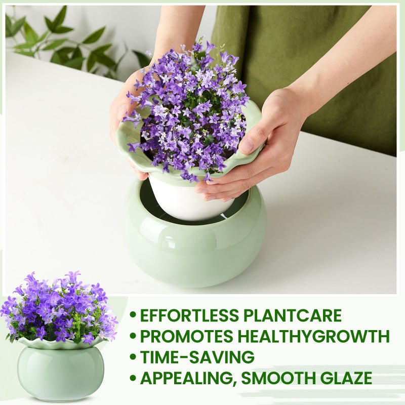 Suclain 2 Pack Ceramic African Violet Pots Self Watering Plant Pot Effortless Self Watering Plant Flower for Busy Lovers, Indoor(Green,6 Inch) - Image 5