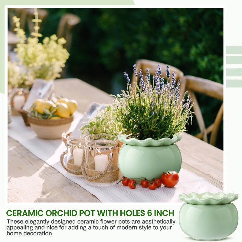 Suclain 2 Pack Ceramic African Violet Pots Self Watering Plant Pot Effortless Self Watering Plant Flower for Busy Lovers, Indoor(Green,6 Inch) - Image 4