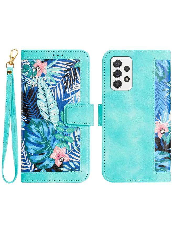 اس-توب جراب لهاتف Samsung Galaxy A52 5G / 4G جراب هاتف جلدي بنمط زهور مع حبل - Image 1