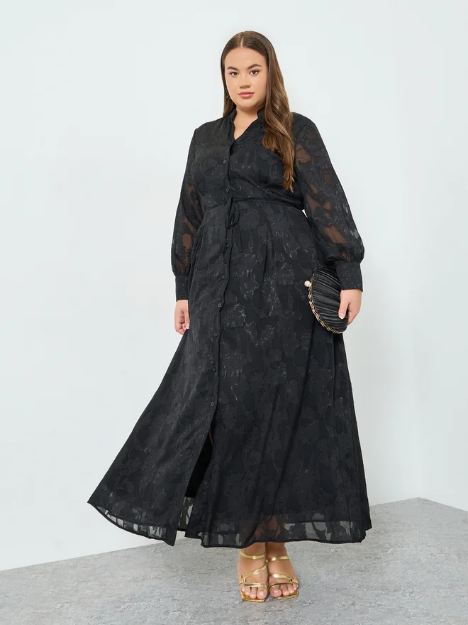 Styli Plus Size Jacquard A-Line Maxi Dress