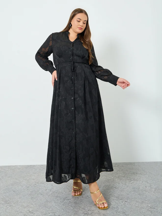 Styli  Styli Plus Size Jacquard A-Line Maxi Dress for Women | Best Price UAE