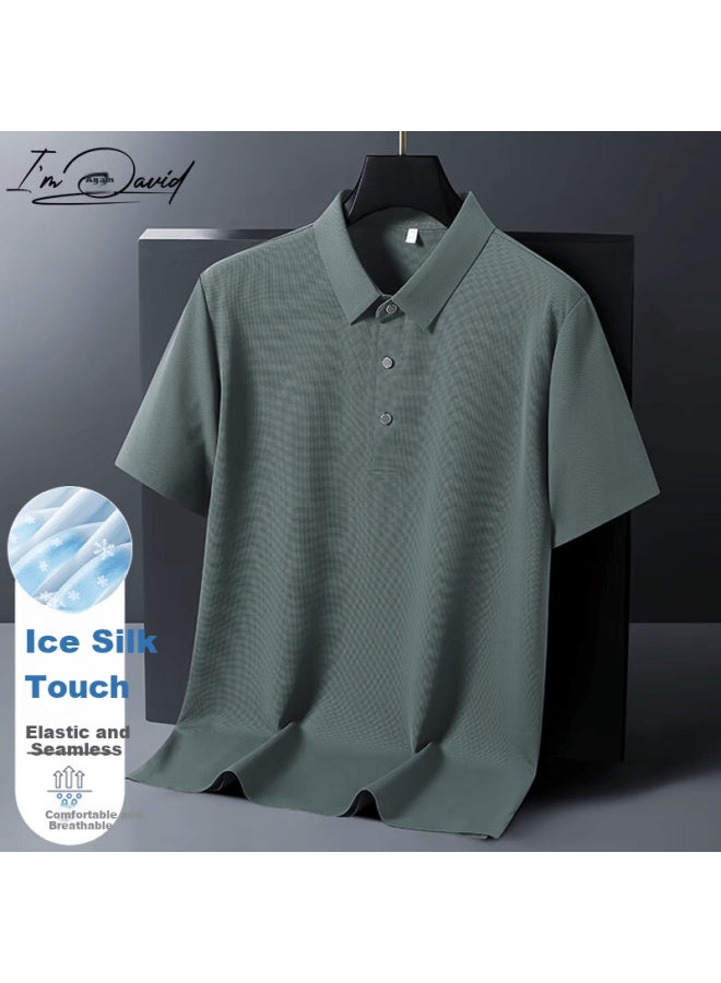 I'm David Men's Short Sleeve Polo Shirt Summer Quick-dry Business Casual T-shirt Green M