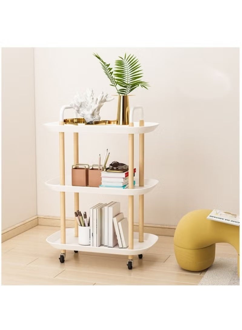 O2. White 3-Tier Storage Trolley and Shelving Organizer with Wheels for Versatile Use - Image 5