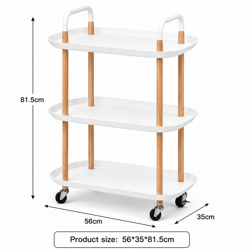 O2. White 3-Tier Storage Trolley and Shelving Organizer with Wheels for Versatile Use - Image 3