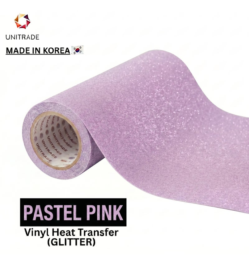 UNITRADE® Glitter Pastel Pink Heat Transfer Vinyl Roll / Compatible with Cricut, Silhouette, Professional Cutters / CPSIA Certified / Made in Korea - Image 1