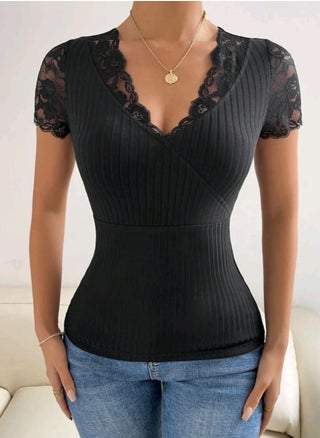 SHEIN Raffinéa Lace Panel Rib Knit Tee - pzsku/Z9F15F730D53FA70B2DBDZ/45/1742339821/5ea60261-9e29-4495-9713-75ffb1a8c1fa