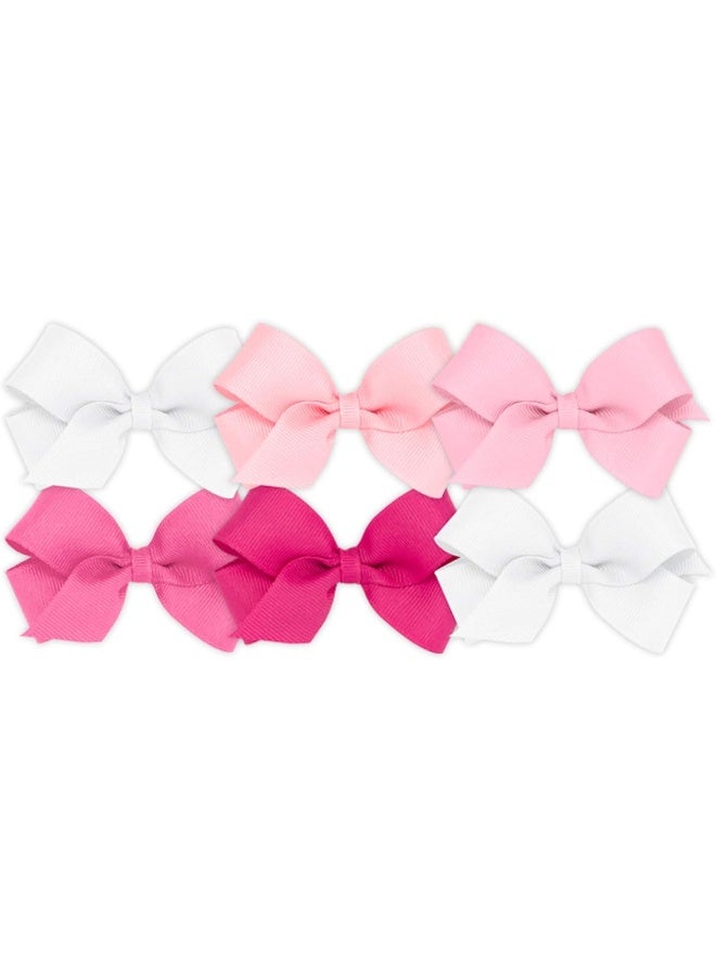 Wee Ones Girls' Mini Bow 6 pc Set Solid Grosgrain Variety Pack on a WeeStay Clip - White, Light Pink, Pearl, Hot Pink, Shocking Pink,One Size - Image 1
