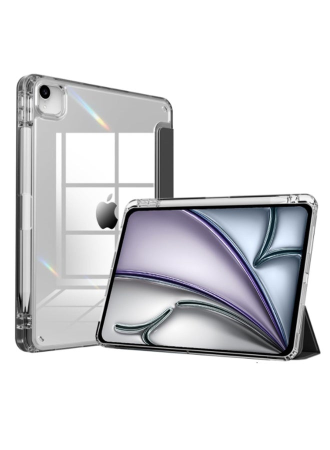 for iPad Air 2025 7th M3 13-InchCase Cover ,Transparent Airbag With Pen Slot For Anti Drop, Tablet Protective Cover, Triple Fold Multi Angle Design, Automatic Wake-up/sleep, Soft Leather，Blick  - Image 1