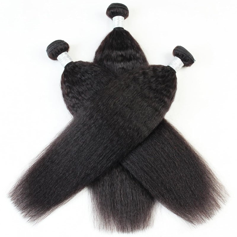 Kinky Straight Bundles Human Hair Remy Yaki Straight Bundles Weave 12 14 16 inch Real Unprocessed Brazilian Virgin Hair 3 Bundles Extensions Natural Color 12A