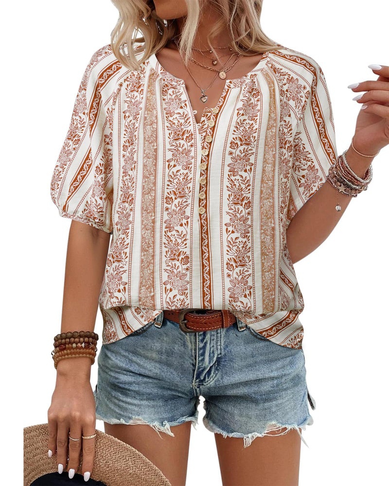 Unixseque Womens Shirts Dressy Casual: Floral Summer Shirt Boho Cute Tops Lightweight - Beach Vacation Clothes for Women - Work Tops Vacation Outfits - Image 1
