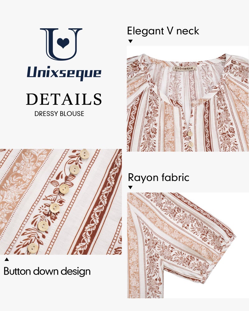 Unixseque Womens Shirts Dressy Casual: Floral Summer Shirt Boho Cute Tops Lightweight - Beach Vacation Clothes for Women - Work Tops Vacation Outfits - Image 4