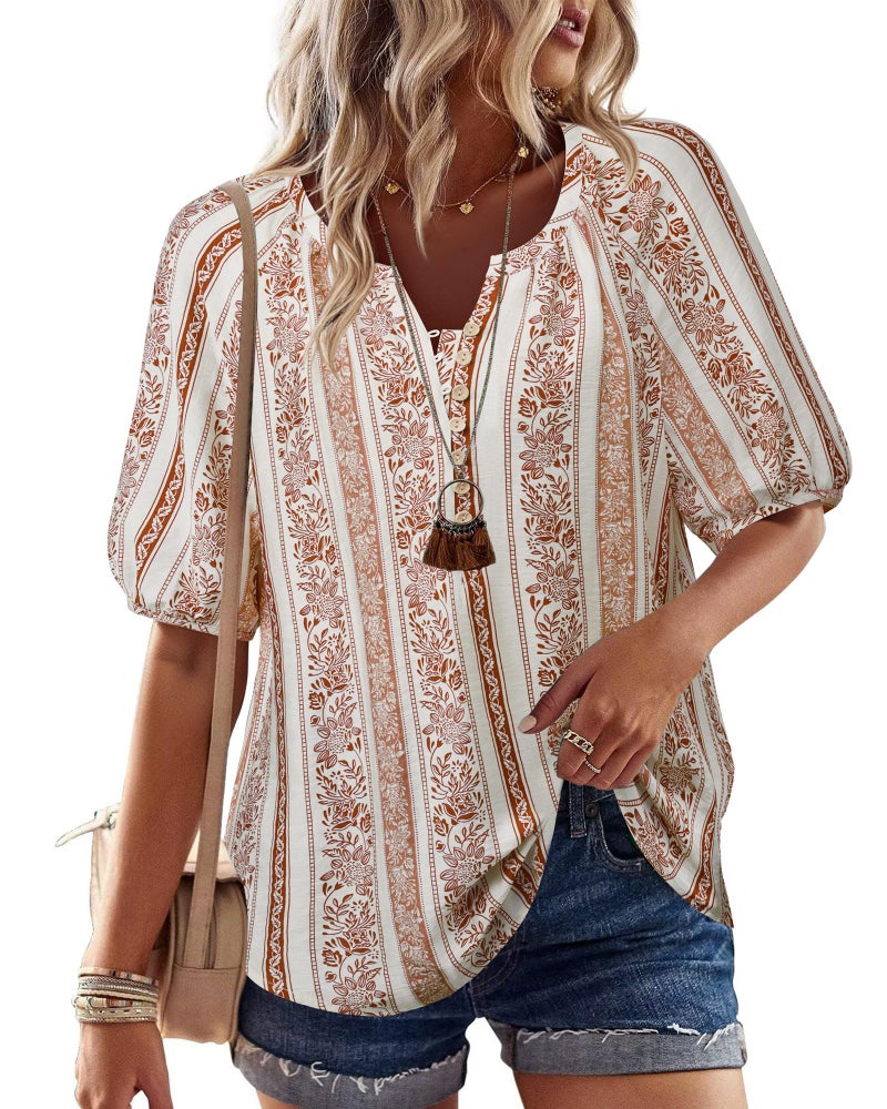 Unixseque Womens Shirts Dressy Casual: Floral Summer Shirt Boho Cute Tops Lightweight - Beach Vacation Clothes for Women - Work Tops Vacation Outfits - Image 2