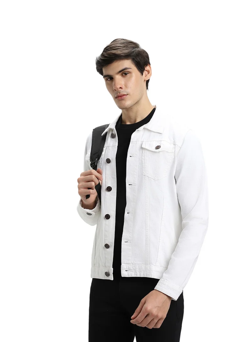 Dennis Lingo Men's White Regular Fit Cotton Denim Jacket