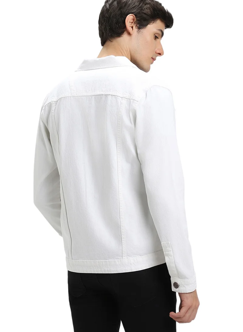Dennis Lingo Men's White Regular Fit Cotton Denim Jacket