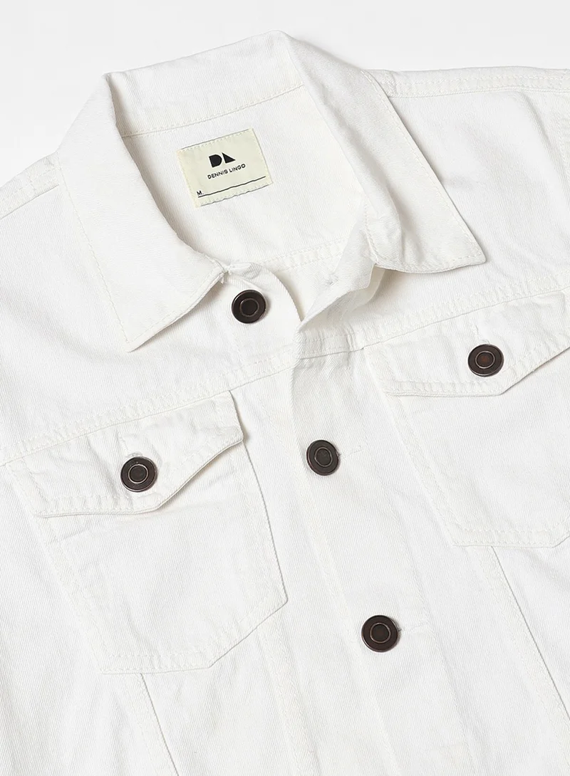 Dennis Lingo Men's White Regular Fit Cotton Denim Jacket