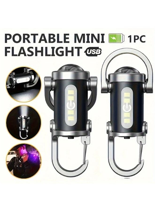 2pcs Black COB Keychain Flashlight USB Rechargeable Strobe Mode Compact Emergency Light - Image 3
