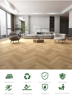 Suntecwood Suntecwood SPC Rigid Core Luxury Vinyl Flooring 635*127 mm | Chevron Flooring|6mm Thick | 1mm IXPE Padding | Waterproof| Scratch Resistant | Comfort & Quiet | Easy Click Lock for Home | Office | Commercial Use | Classic oak-1|  - Image 3