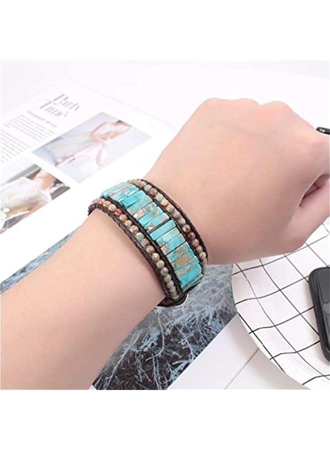 Arabest Handmade Single Wide Women's Wrap Bracelet Jasper Beaded Healing Gemstone Beads Leather Boho Bracelet  - Image 4