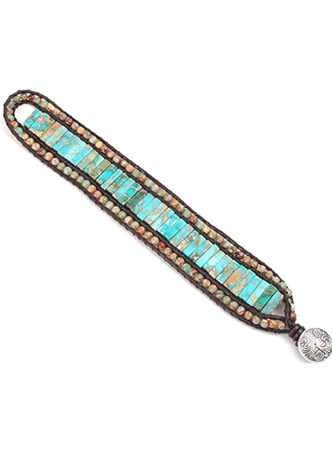 Arabest Handmade Single Wide Women's Wrap Bracelet Jasper Beaded Healing Gemstone Beads Leather Boho Bracelet  - Image 5