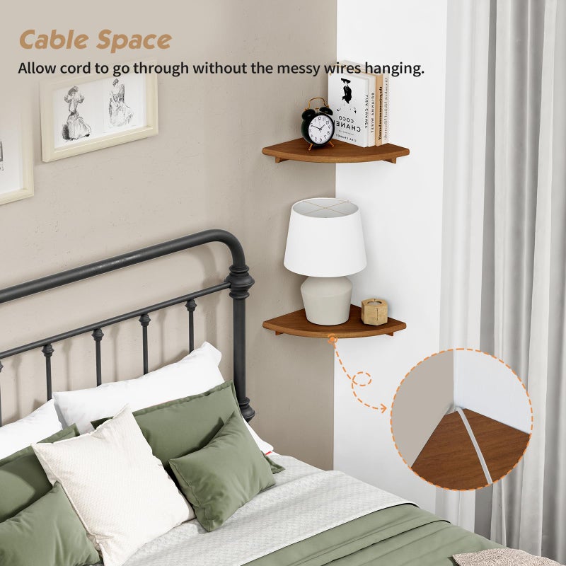 Forbena Walnut Brown Floating Corner Shelves for Wall 4-Pack, Small Corner Wall Shelves for Kids Room, Cute Wooden Hanging Corner Shelf for Bedroom Bathroom Decor, Living Room, Small Spaces - Image 4