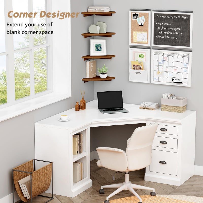 Forbena Walnut Brown Floating Corner Shelves for Wall 4-Pack, Small Corner Wall Shelves for Kids Room, Cute Wooden Hanging Corner Shelf for Bedroom Bathroom Decor, Living Room, Small Spaces - Image 3