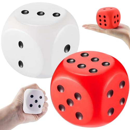 Zomiboo 2 Pcs 23 Large Foam Dice for Classroom Jumbo 6 Sided Giant Dice Casino Party Decoration Squeeze Anxiety Stress Relieve Toy Gifts for Valentines Day Adults Kids Board Game Red White - Image 1