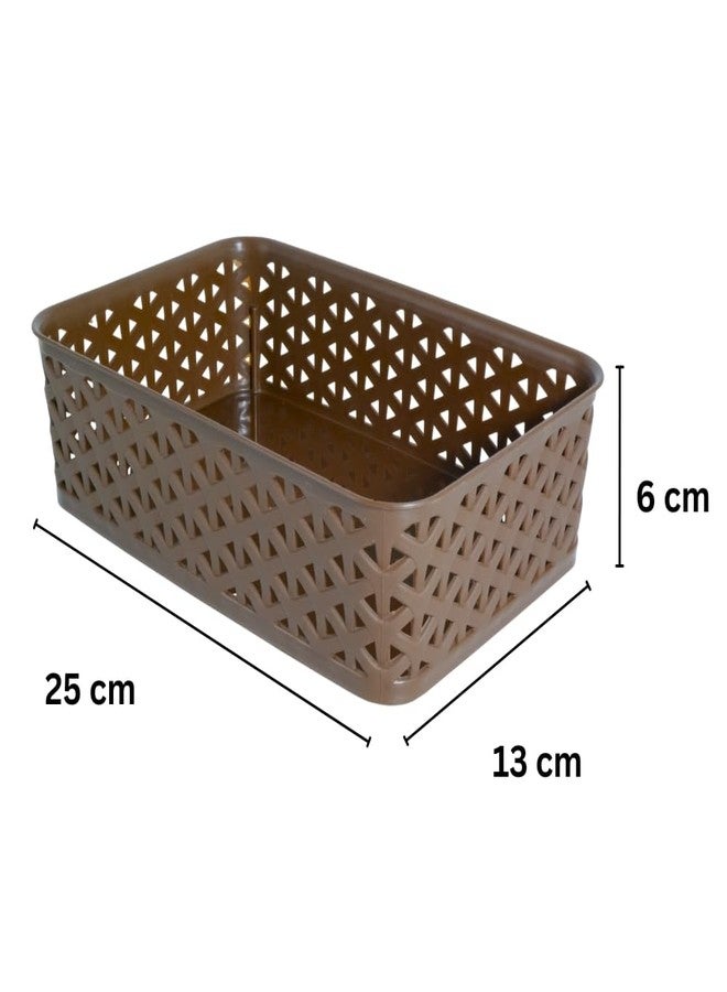 Morvi Libra-2 Multi-Purpose Plastic Storage Basket|Stackable Organizer Tokri For Home,Kitchen,Bathroom & Office|Ideal For Toys,Clothes,Cosmetics,Stationery|Set Of 3|Brown - Image 2