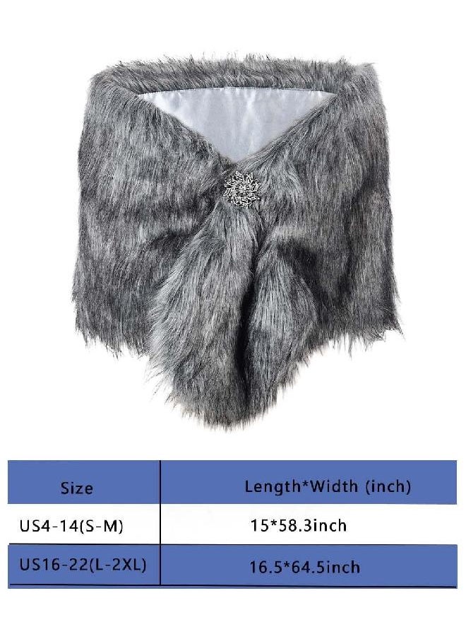 Aukmla - Aukmla Women's Brown Faux Fur Shawl Wedding Fur Wraps and Shawls Bridal Fur Stoles Scarf with Rhinestones Brooch for Bride and Bridesmaids (Grey, US 4-14 (S-M)) - Image 1