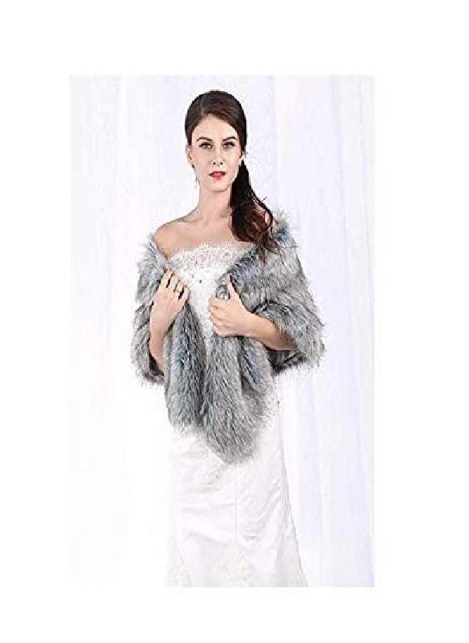 Aukmla - Aukmla Women's Brown Faux Fur Shawl Wedding Fur Wraps and Shawls Bridal Fur Stoles Scarf with Rhinestones Brooch for Bride and Bridesmaids (Grey, US 4-14 (S-M)) - Image 1
