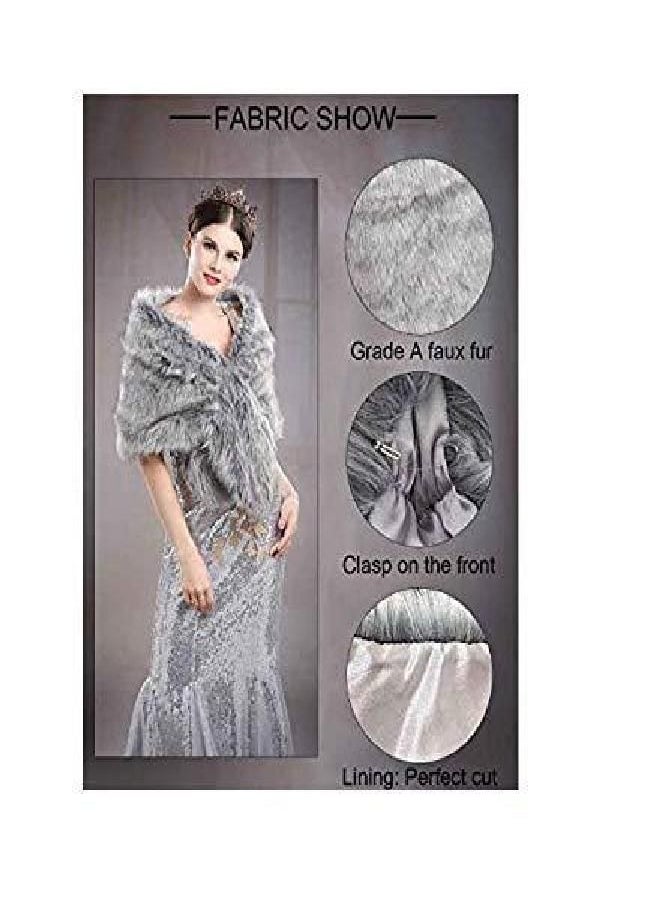 Aukmla - Aukmla Women's Brown Faux Fur Shawl Wedding Fur Wraps and Shawls Bridal Fur Stoles Scarf with Rhinestones Brooch for Bride and Bridesmaids (Grey, US 4-14 (S-M)) - Image 1