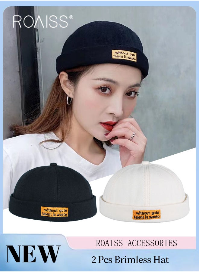 roaiss - 2 Pcs Embroidered Baseball Cap for Men Women, Embroidery Brimless Beanie Landowner Cap Personality Fashion Hip Hop Street Hats (56 - 58 cm) - Image 1