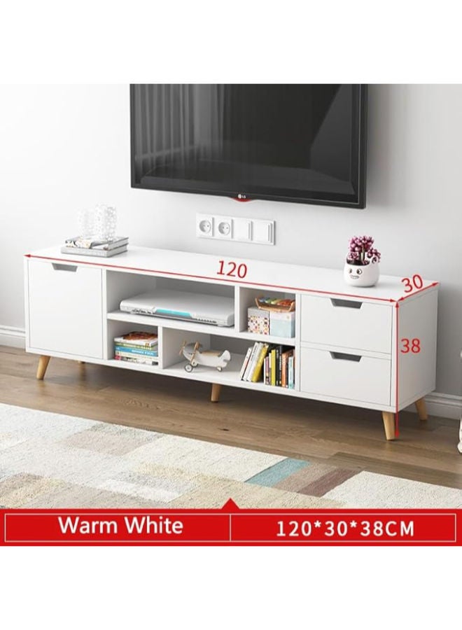 Modern TV Stand with Storage Shelves – White 120cm Design with Drawers for Organizing Media - Image 2
