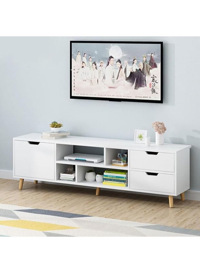 Modern TV Stand with Storage Shelves – White 120cm Design with Drawers for Organizing Media - Image 1