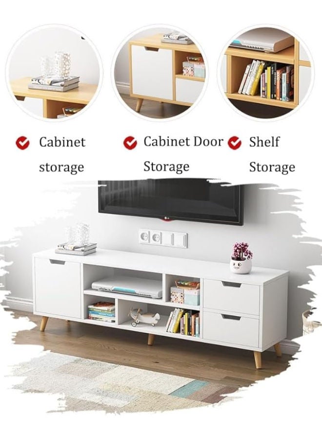 Modern TV Stand with Storage Shelves – White 120cm Design with Drawers for Organizing Media - Image 3