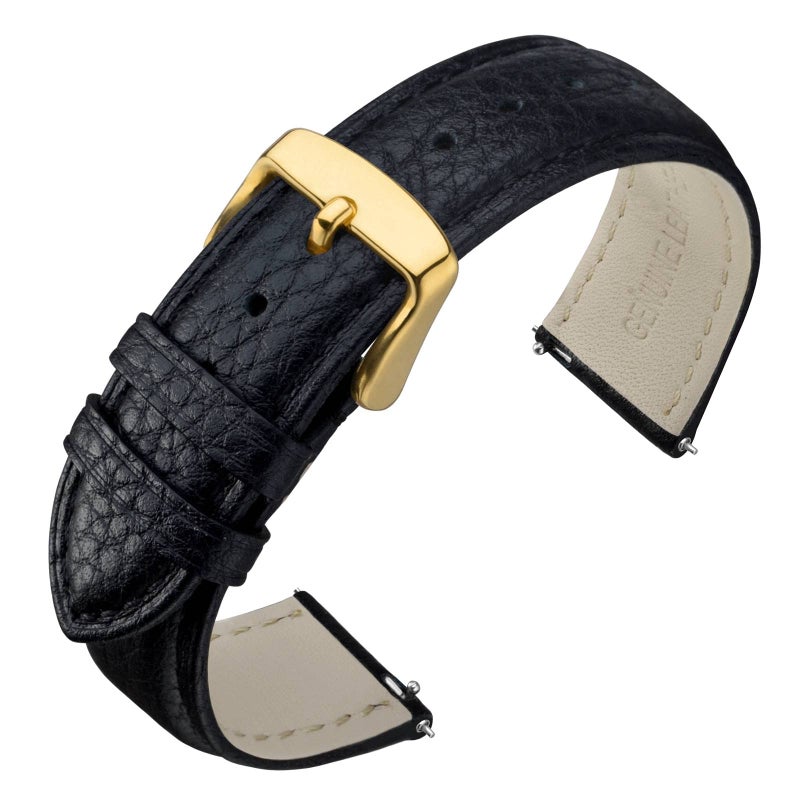 ANNEFIT Watch Band 16mm Quick Release Textured Padded Leather Straps with Gold Buckle for Men and Women Black - Image 2