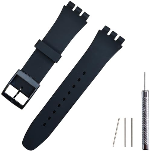 Lijinlan Replacement Silicone Band for Swatch 17mm 19mm 20mm, Waterproof Wristband Watch Strap for Swatch (20mm, Black) - Image 1