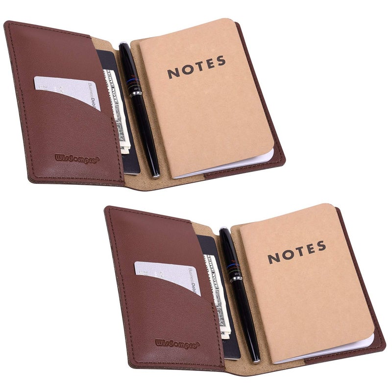 Wisdompro Journal Cover, 2 Pack PU Leather Notebook Cover for Field Notes,or other 3.5" x 5.5" Pocket Notebooks - Brown - Image 1