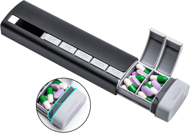 Black 7-Day Pill Organizer for Adults