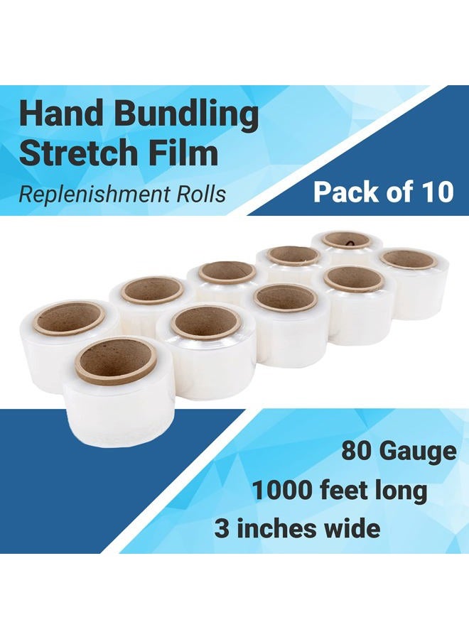 IDL Packaging 3" x 1000' Stretch Wrap Mini Roll of 80 Gauge (Pack of 10 Replenishment Rolls) – Extra Sticky Clear Plastic Wrap Film – Great Tear-Resistant Plastic Wrap for Moving and Office Needs - Image 2