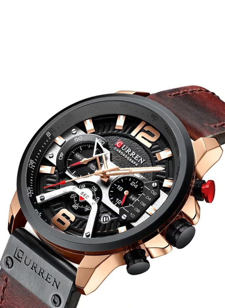 CURREN Men's Leather Chronograph Watch 8329 - 48 mm - Brown - Image 2