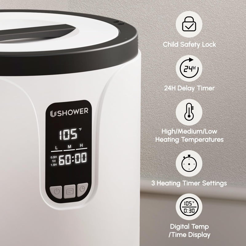 USHOWER Towel Warmers for Bathroom, 20L Large Towel Warmer Bucket for Spa, LCD Screen Display Time, Temperature, Auto Shut-Off Towel Heater Fits Two 40"x70" Oversized Towels, Blankets, Bathrobes, PJâ€™s - Image 5