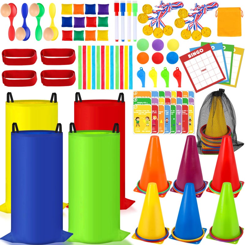 KUBUSFLY Potato Sack Race Bags 116 Pcs Outdoor Carnival Games for Kids Lawn Field Day Games Set with Bean Bags Ring Toss Cones Bingo Cards Carnival Yard for Family Adults Kids Birthday Party - Image 2