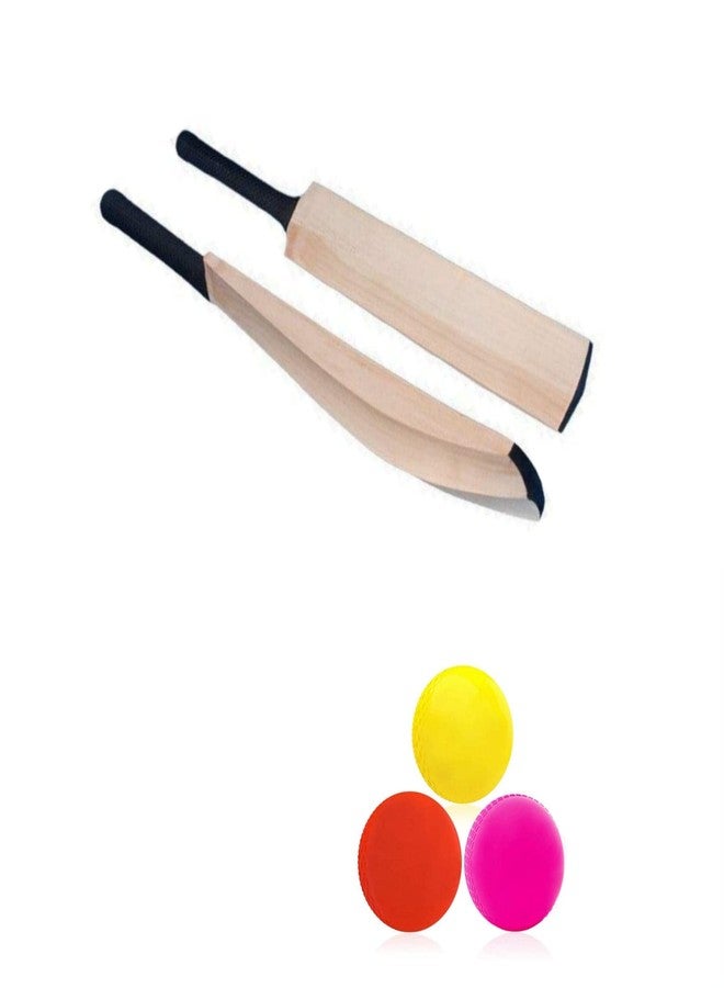 Rakso Genius Popular Willow Cricket Bat for Tennis Ball Full Size with Cricket Wind Rubber Ball Pack of 3 PCS Combo