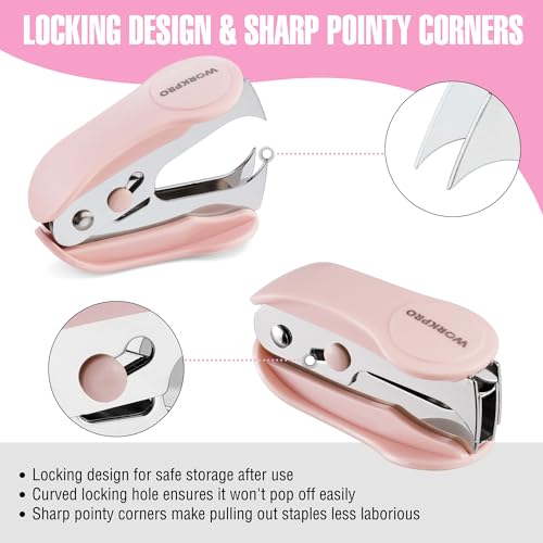 WORKPRO Mini Stapler with Staples, Pink Stapler Set Includes Two Small Staplers, One Staple Remover, 2000 Standard Staples - Cute Staplers for Desk with Non-Slip Base, Lock Design - Pink Ribbon - Image 4